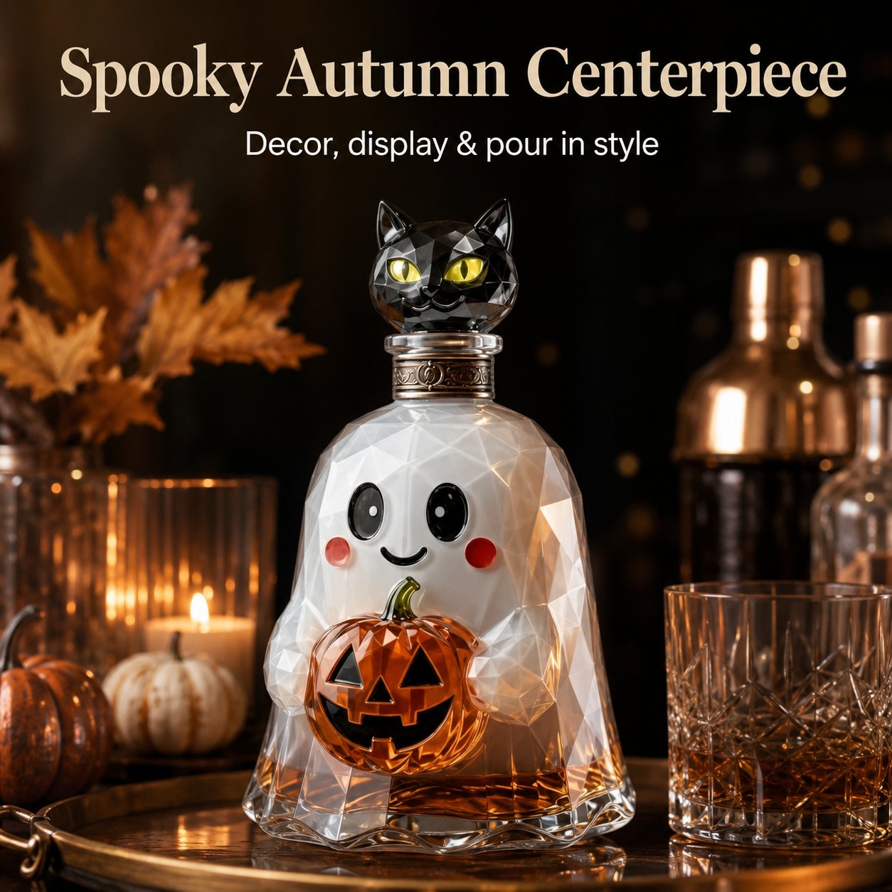 Ghost Pumpkin Halloween Decanter 🎃 Spooky Glass Whiskey Bottle
