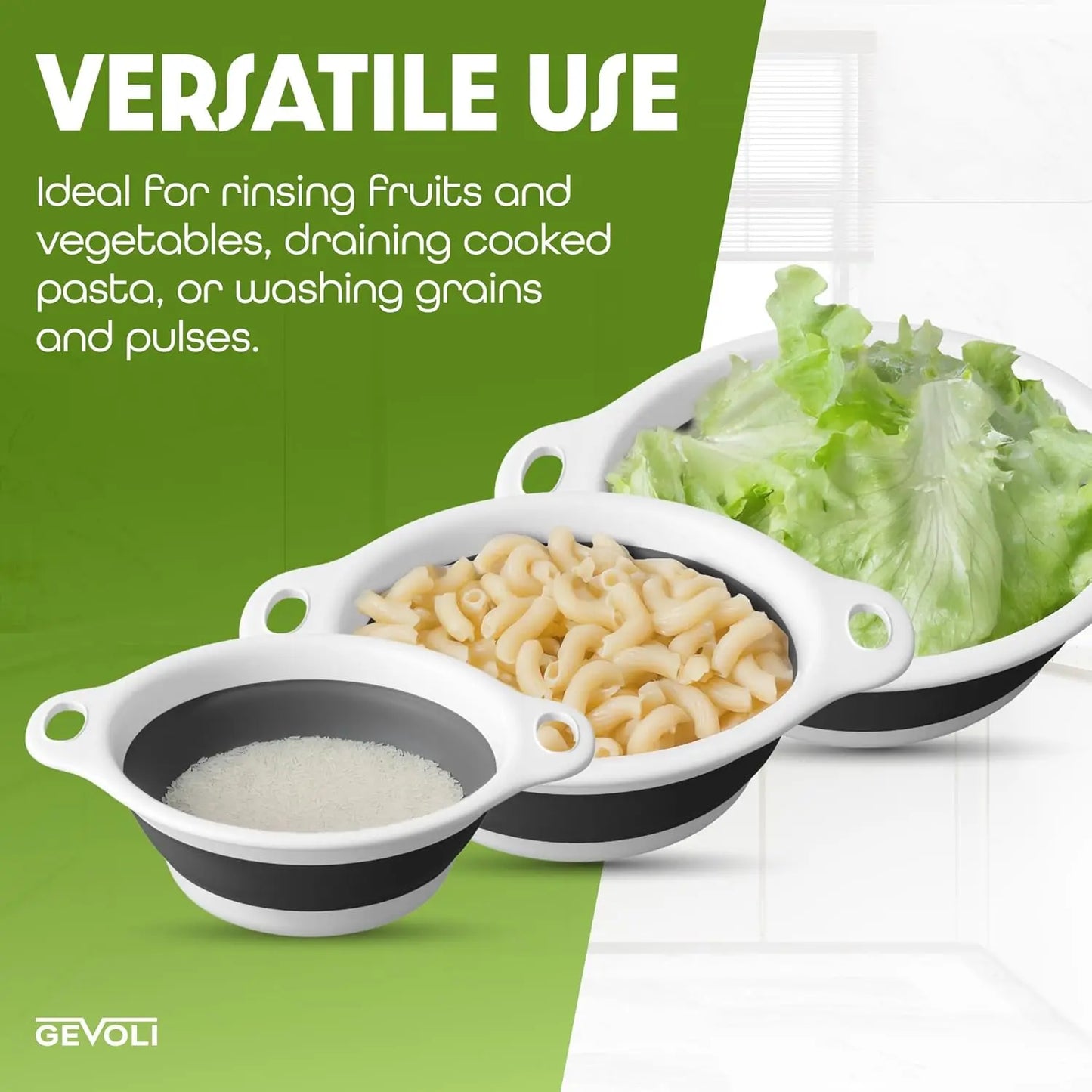 🔥 50% OFF 🥗 3-Piece Collapsible Colander Set with Self-Draining Base