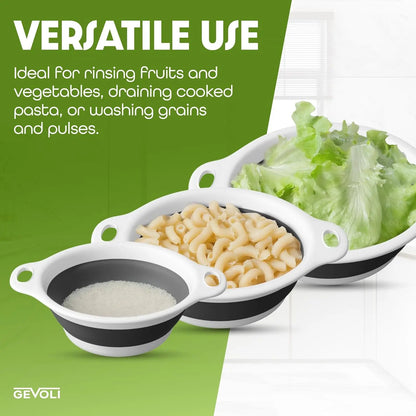 🔥 50% OFF 🥗 3-Piece Collapsible Colander Set with Self-Draining Base