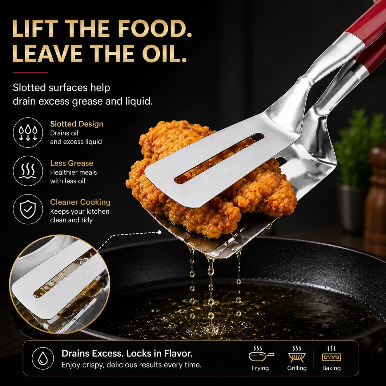 🔥 Limited-Time 50% OFF 🍳 2-in-1 Spatula Tongs — Grip, Flip, Drain & Serve with Ease