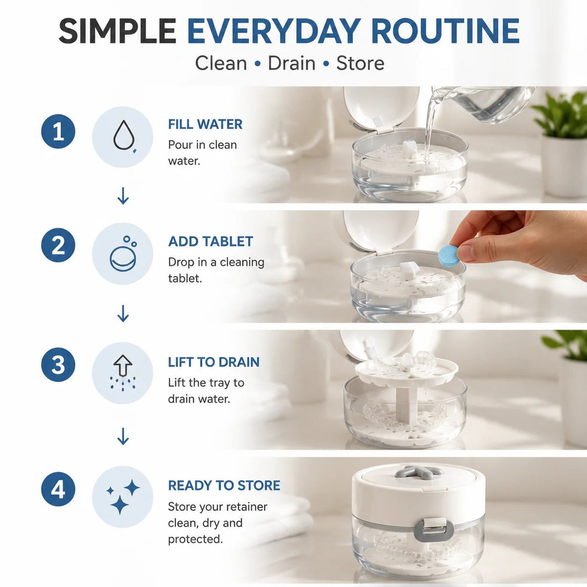 🦷 All-in-One Retainer Cleaning Case with Mirror Brush & Soaking Tray