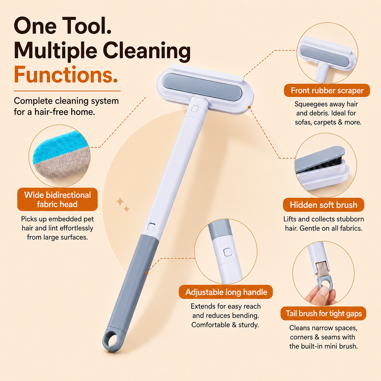 Reusable Pet Hair Remover Brush for Carpets, Couches & Furniture