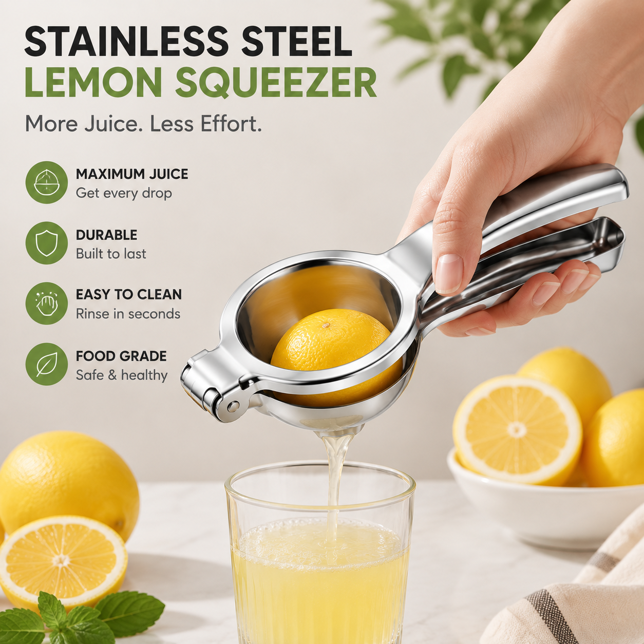 Stainless Steel Lemon Squeezer | Effortless Citrus Juicer for Fresh Homemade Drinks