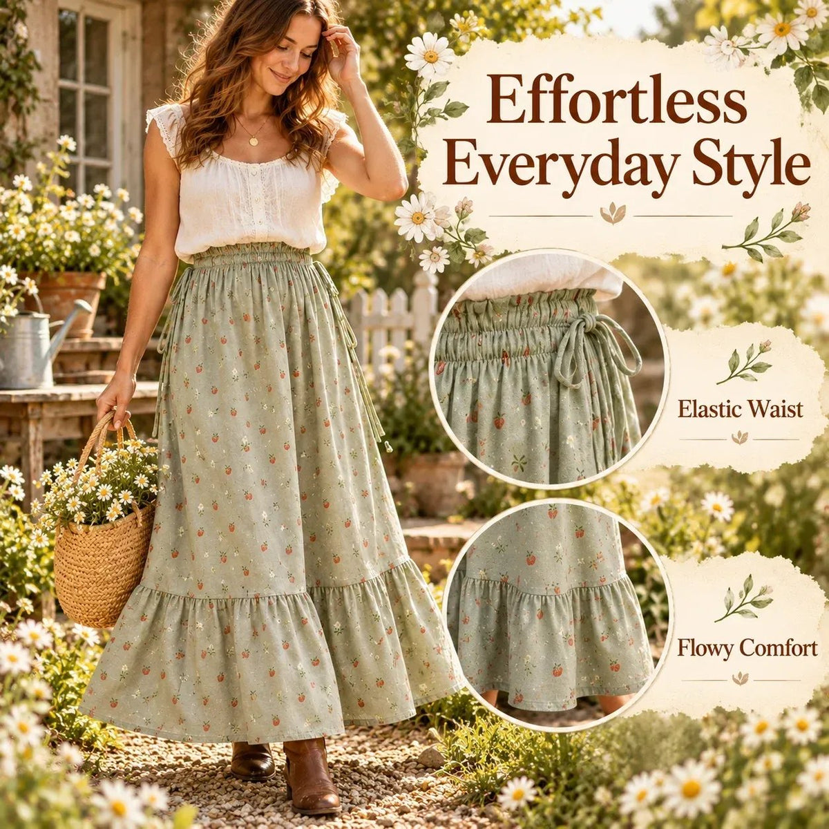 🌸 Boho Floral Maxi Skirt – One Size