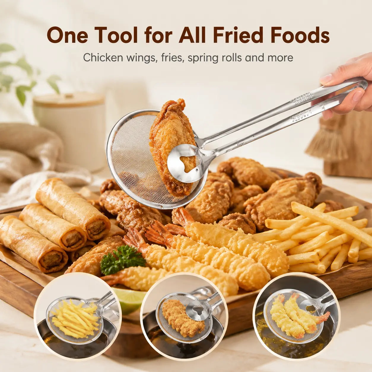 🔥 50% OFF 🍟 2-in-1 Stainless Steel Oil Strainer Tongs