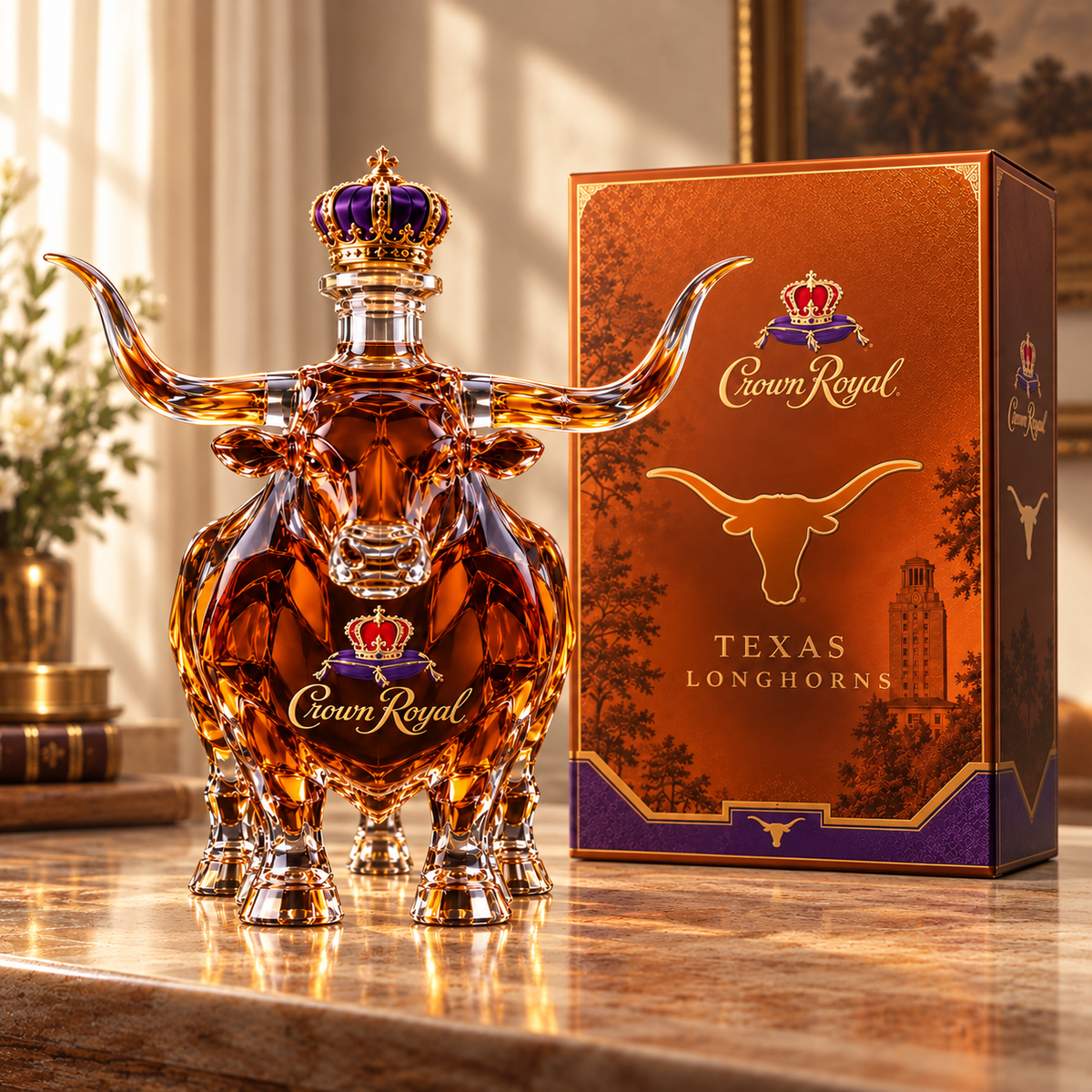 🐂 Texas Longhorn Collector’s Bottle 👑 Sculpted Display & Gift Box