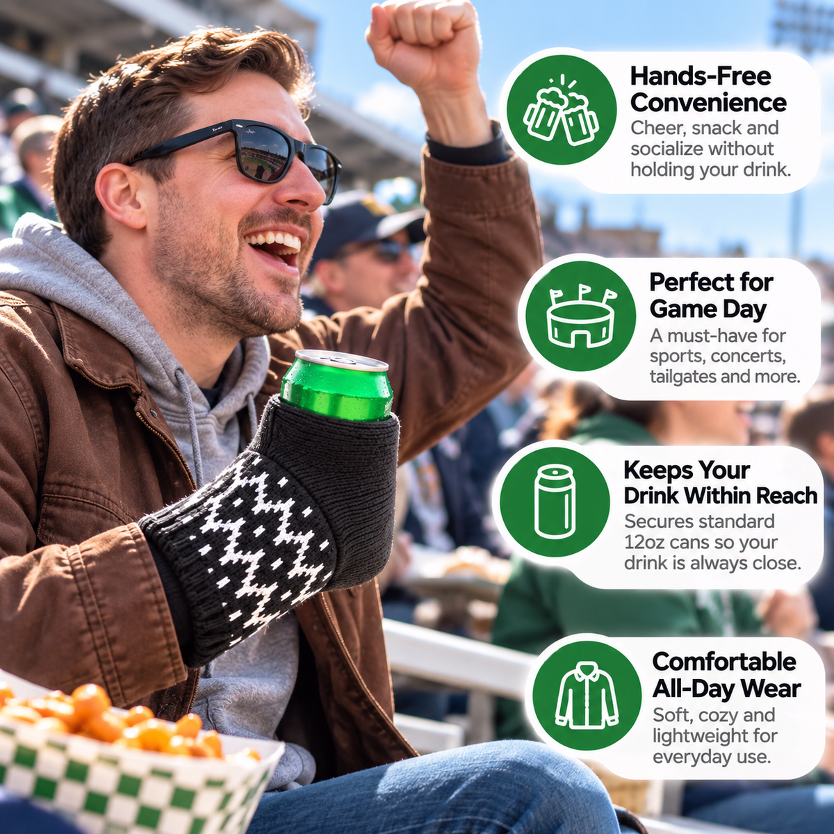 🍻 Hands-Free Wearable Can Holder – Cozy Knit Drink Sleeve for Game Day