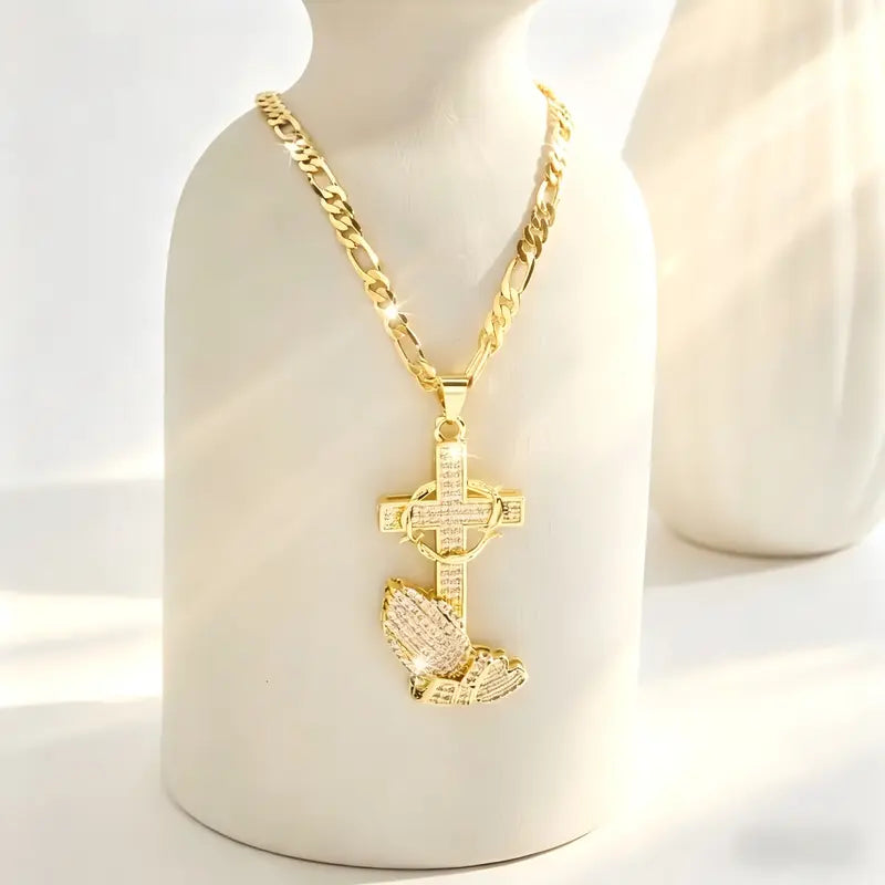 ✨ 50% Cross & Prayer Hands Pendant Necklace✝️