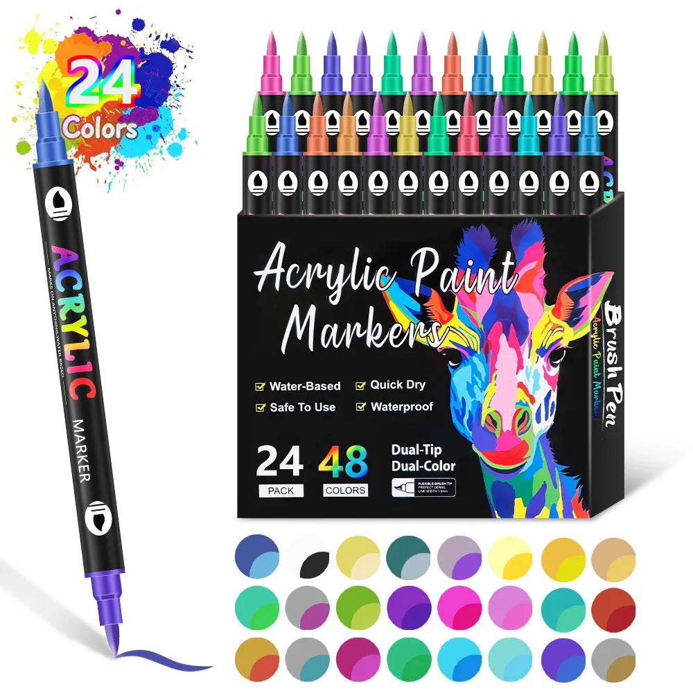 Dual Tip Acrylic Paint Pen Marker - 24/48/72/120Colors