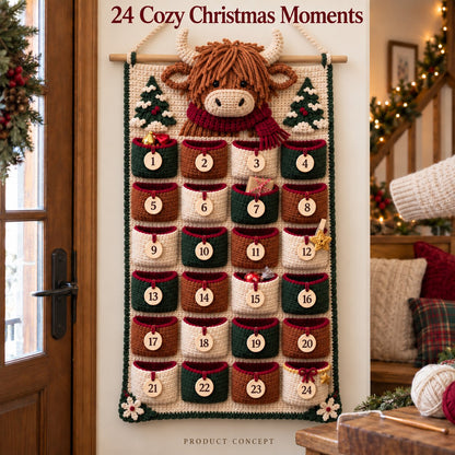 ⏳ Last Day 49% OFF – 🎄 24-Pocket DIY Christmas Crochet Advent Calendar Kit with Moveable Star Marker 🧶