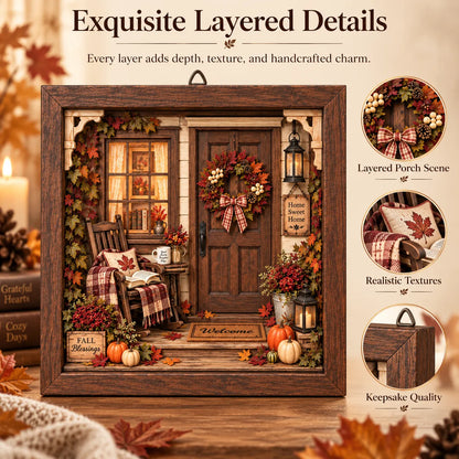 🍂 Autumn Reading Porch DIY 3D Wooden Shadow Box Craft Kit for Fall Decor 📚
