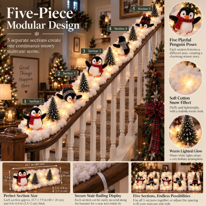 🎁 Christmas Best Seller – Adorable Lighted Penguin Staircase Decor 50% OFF 🐧💡