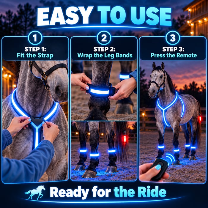 NightGlow™ LED Horse Gear Set – Light-Up Chest Harness, 4 Leg Bands & Tail Strand