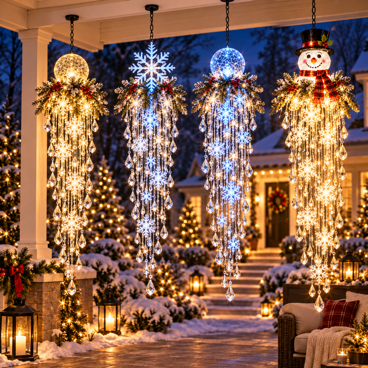 ❄️Crystal Cascade Christmas Light™ – Hanging Snowflake & Crystal LED Porch Décor ✨