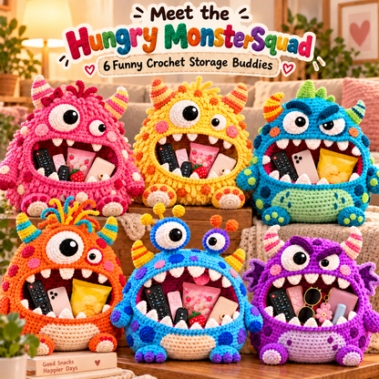 🔥 Last Day 49% OFF-👾 Hungry Monster DIY Crochet Storage Basket Kit for Couch & Desk Clutter 🧶