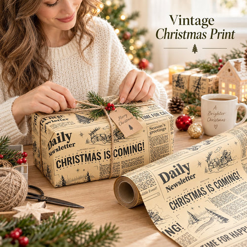 📰 Vintage Newspaper Christmas Kraft Wrapping Paper Mini Roll for Gifts & DIY 🎄