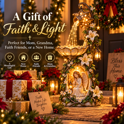 🔥 Last Day 49% OFF👼✨ Angel Starlight Cascading Garden Fountain with Illuminated Star & Lily Accents 🌸
