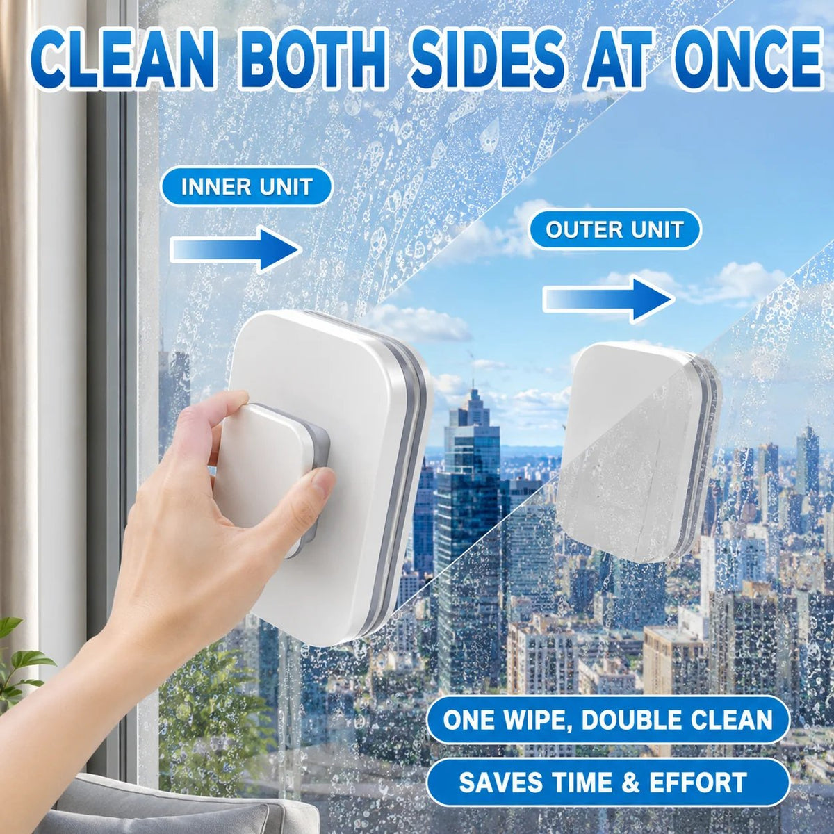 💯 6-in-1 Double-Sided Magnetic Window Cleaner | Safe High-Rise Glass Wiper with Squeegee 🪟