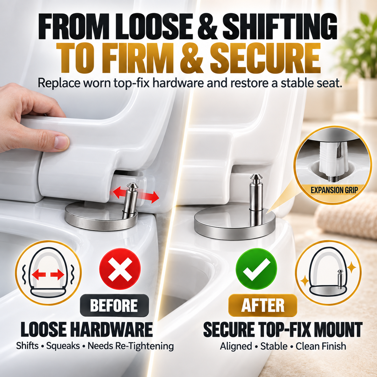 🔩 2-Pack Top-Fix Toilet Seat Hinge Bolts – Adjustable Anti-Wobble Replacement Kit - image 2