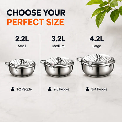 🔥 48% OFF 304 Stainless Steel Deep Fryer Pot 🍗 Stovetop Fryer With Thermometer & Oil Drain Rack