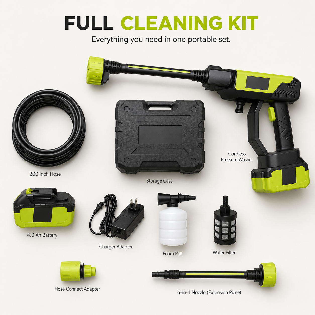💦48% OFF Cordless Pressure Washer Kit – 6-in-1 Nozzle, 4000mAh Battery & Foam Bottle