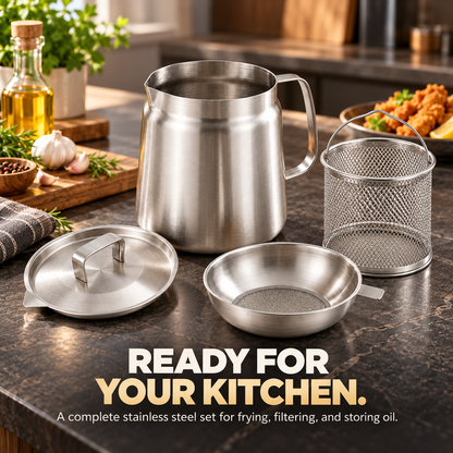🍳 4-in-1 304 Stainless Steel Deep Fryer & Oil Strainer Pot Set – Fry, Filter & Store Cooking Oil with Ease