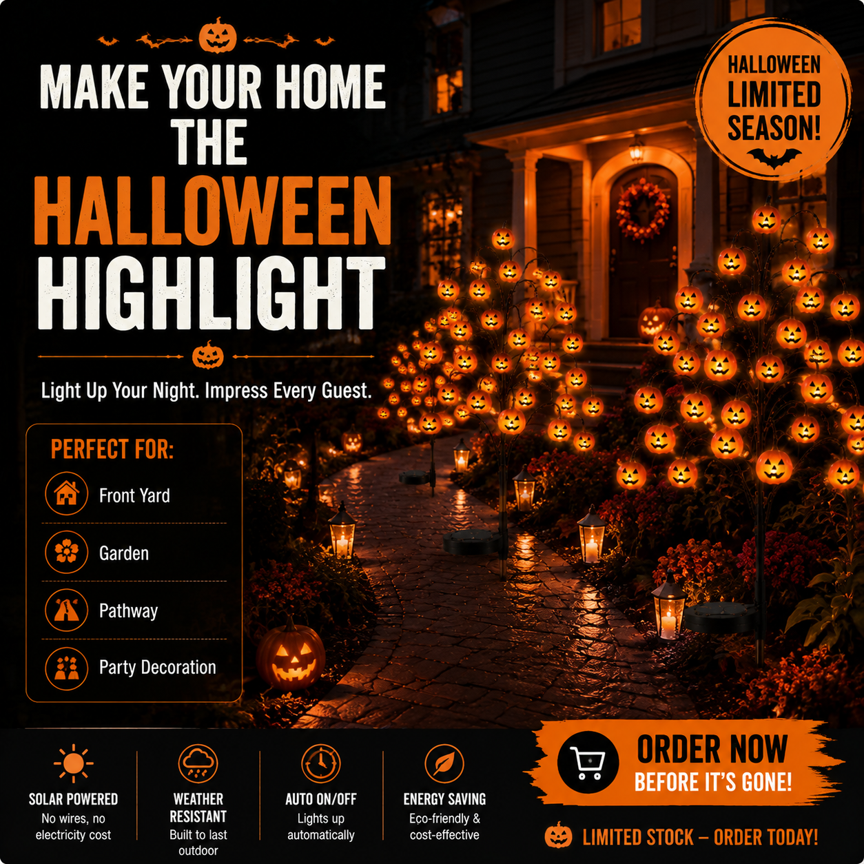 🎃 Solar Pumpkin Tree Lights