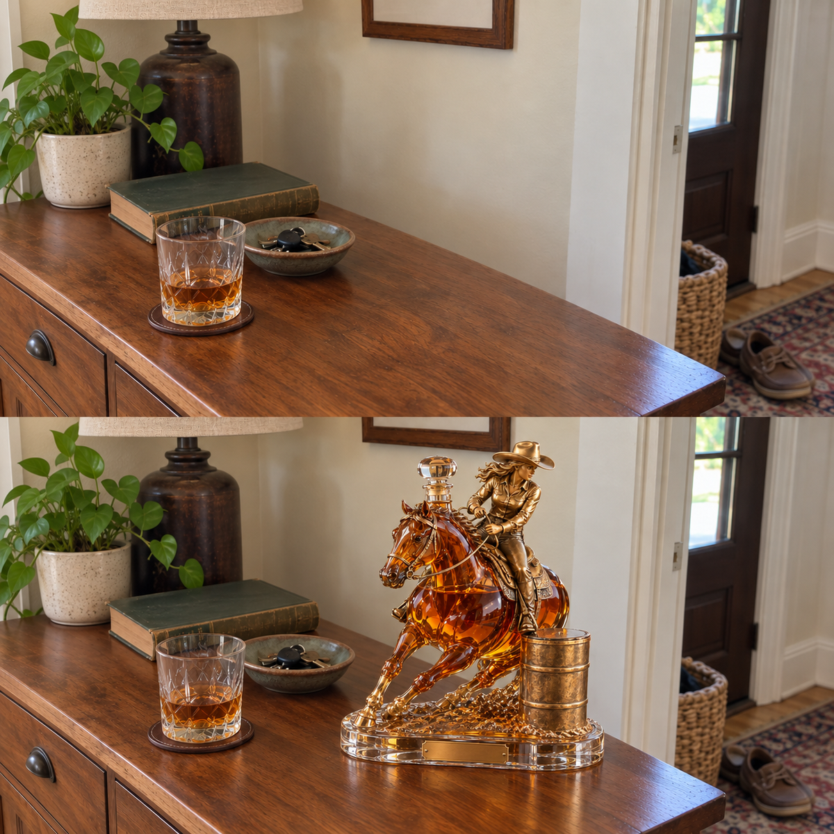 🐎 Western Spirit Cowgirl Whiskey Decanter — A Bold Tribute to the Thrill of Barrel Racing 🥃