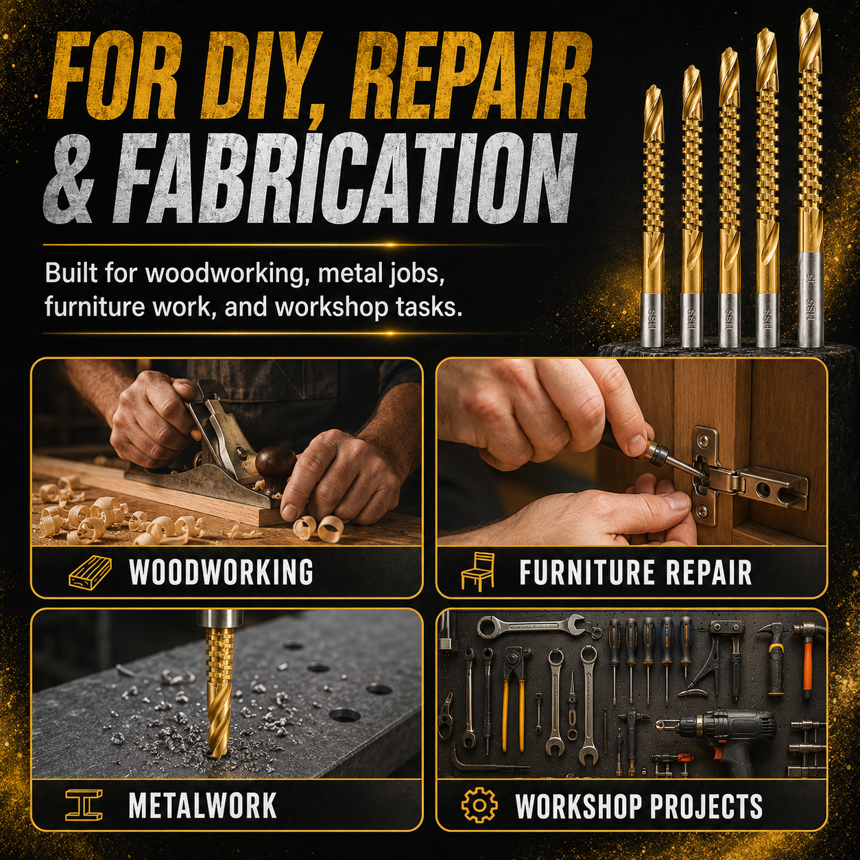 🔥 50% OFF 6-Piece HSS Carving Drill Bit Set ⚡ Drill, Groove & Shape with Ease
