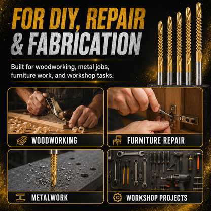 🔥 50% OFF 6-Piece HSS Carving Drill Bit Set ⚡ Drill, Groove & Shape with Ease