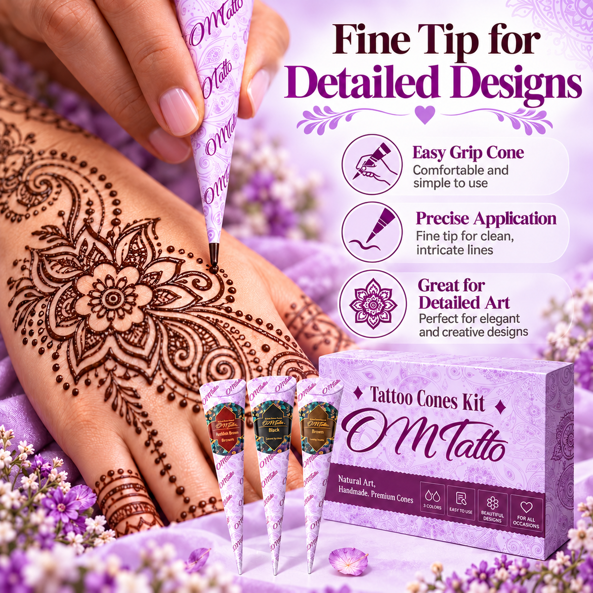 🌸 Henna Tattoo Kit with Stencils – Temporary Body Art Cones for Hands & Creative Designs ✨