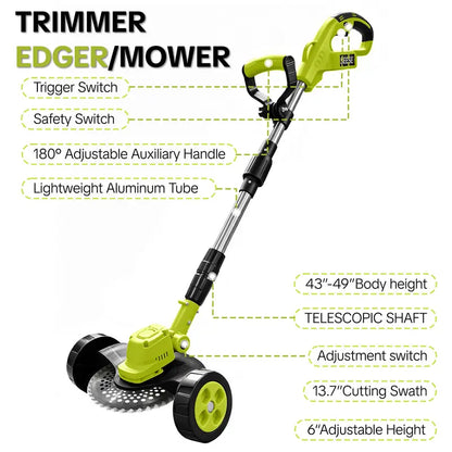 🔥48% OFF 3-in-1 Cordless Grass Trimmer with Wheels – Brushless Lawn Edger & Mini Mower