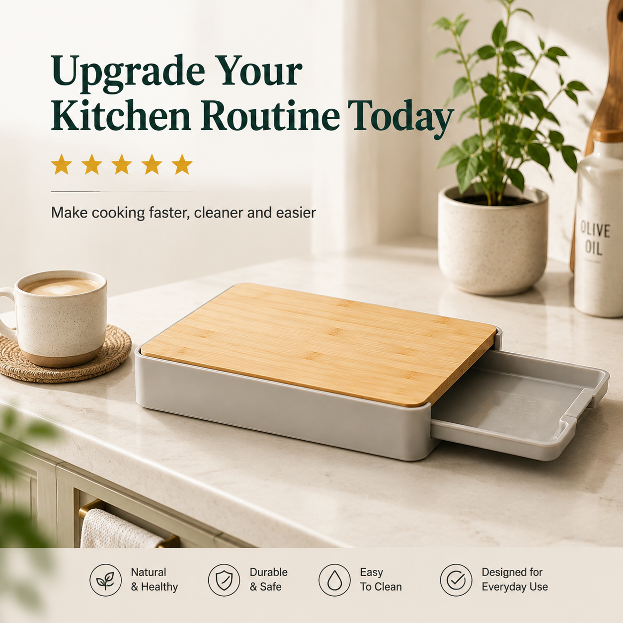 Cutting Board Drawer Set with Tray and Lid