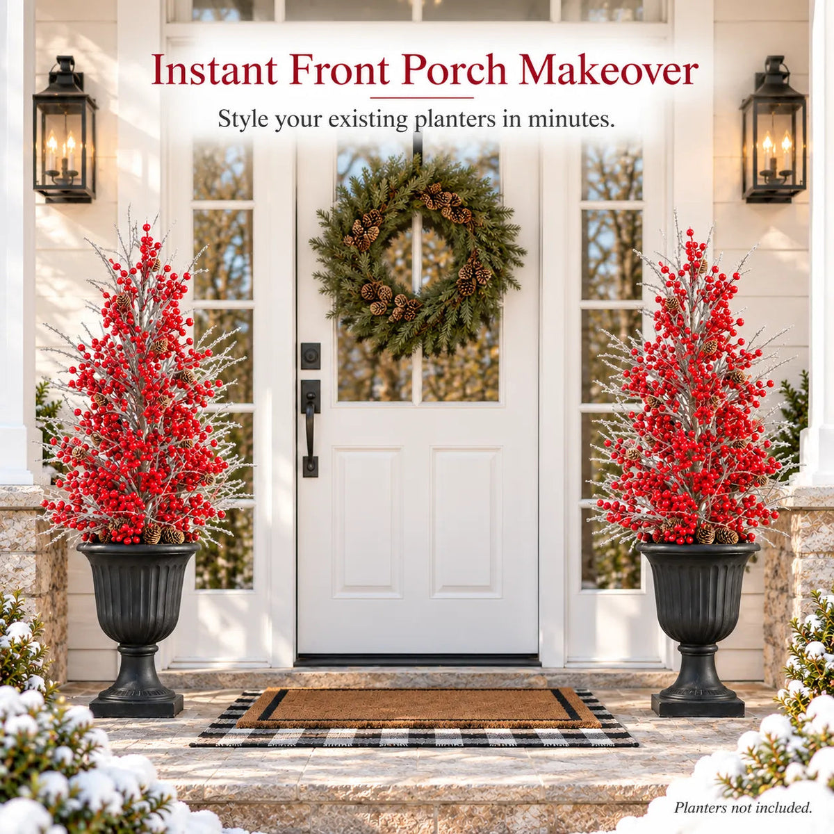 Pre-Lit Frosted Red Berry Christmas Urn Filler