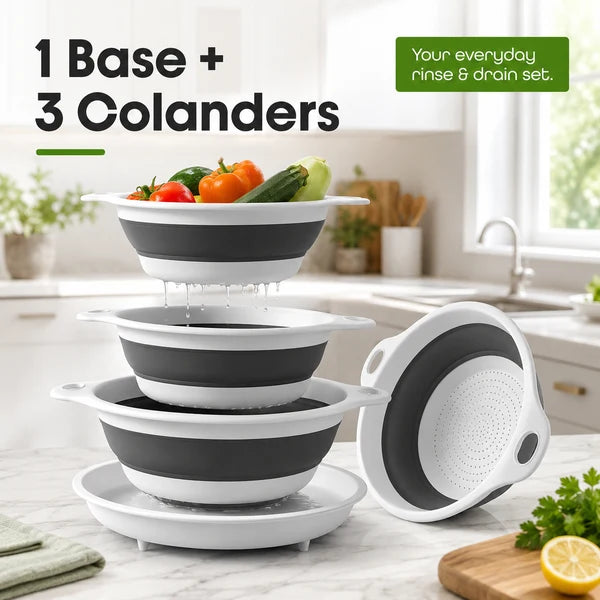 🔥 49% OFF 3-Piece Collapsible Colander Set 🥗 Self-Draining Silicone Kitchen Strainer