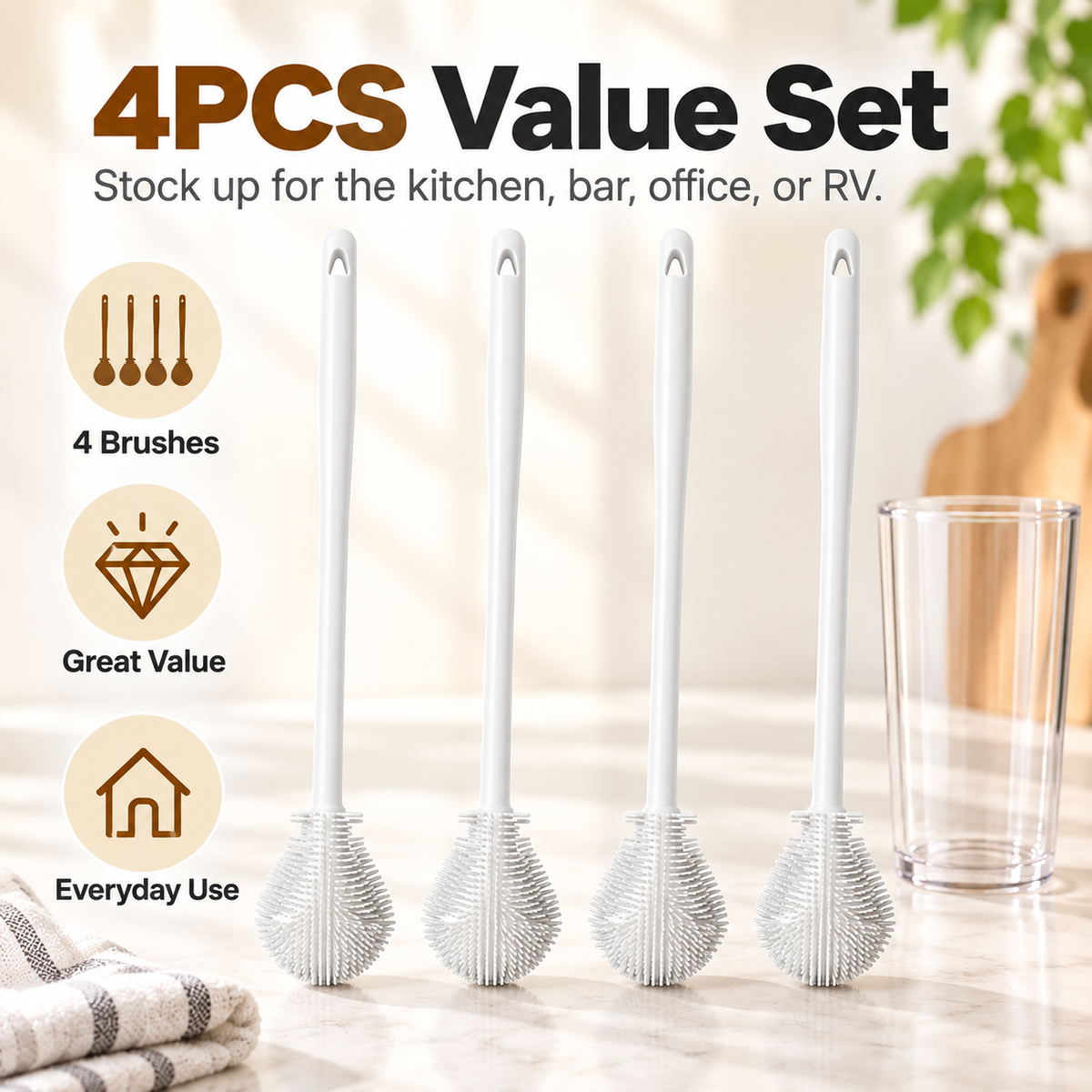 💥 49% OFF 4PCS Foldable Silicone Cup Cleaning Brush Set – Deep Clean Every Corner