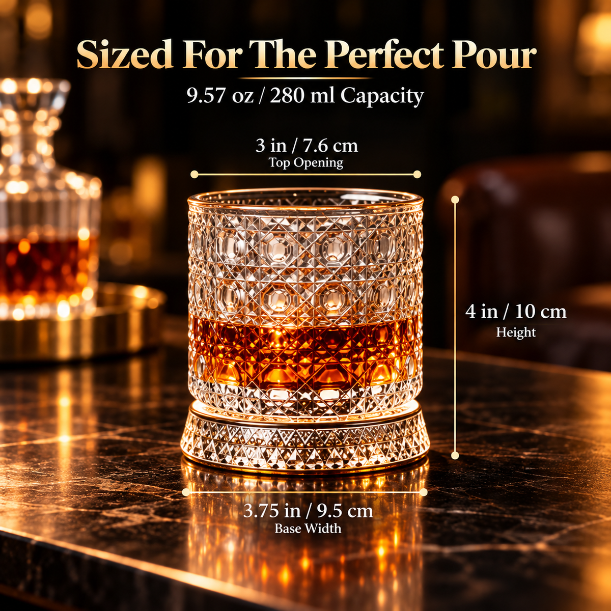 🥃 360° Spinning Crystal Whiskey Glass Gift Set with Large Ice Ball Molds (4-Piece) ✨