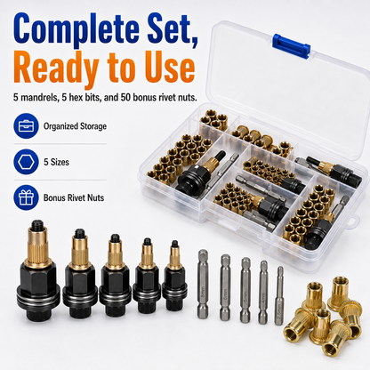 🔩 48% OFF 5-Size Rivet Nut Adapter Kit – M3 to M8 for Drills, Wrenches & DIY Metalwork