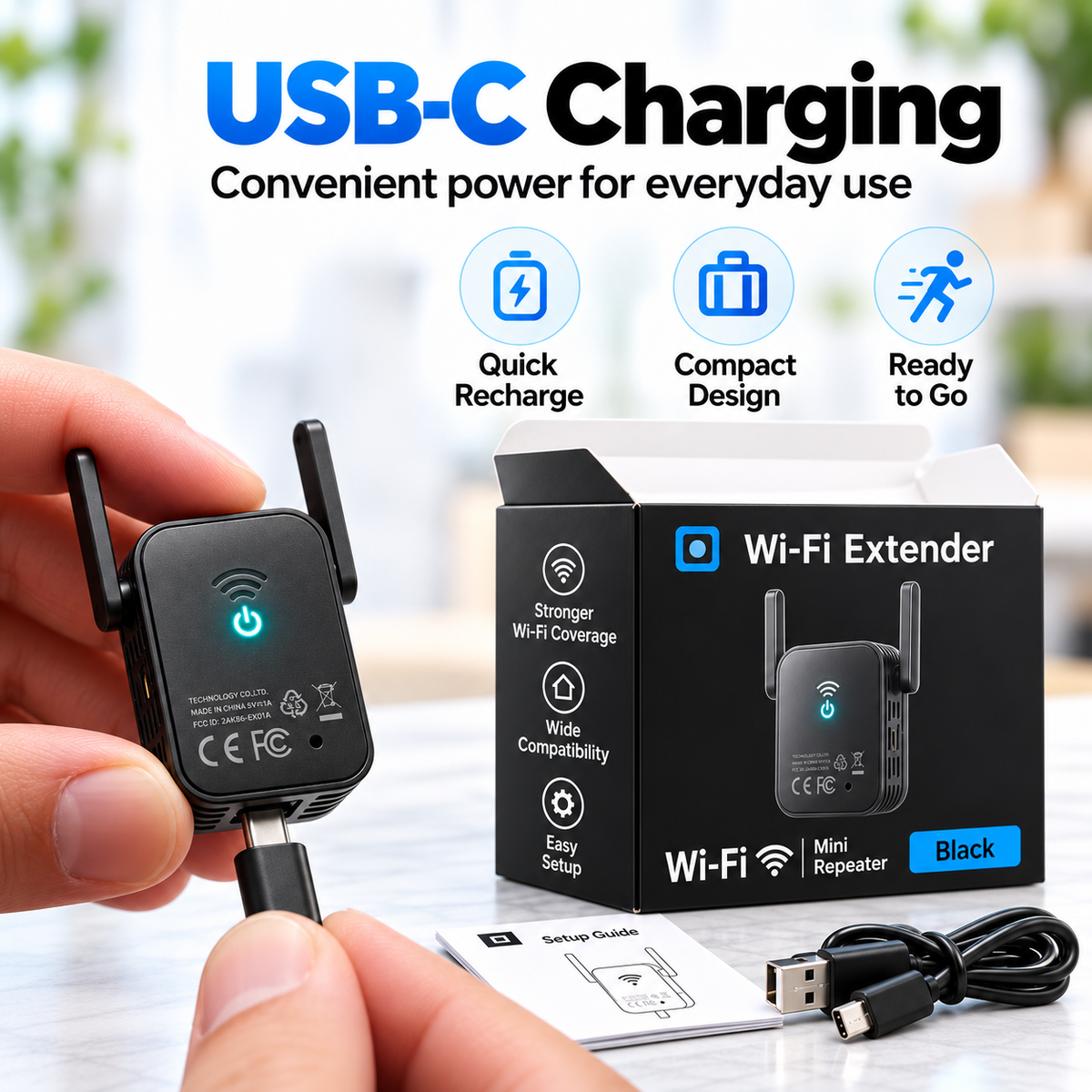 📶 Mini Portable Wi-Fi Extender Signal Booster with Dual Antennas & Ethernet Port ⚡
