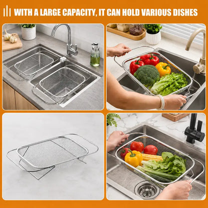 ✨ Save 50% Today 🥬 Expandable Over-the-Sink Strainer Basket – Rinse, Drain & Dry with Ease