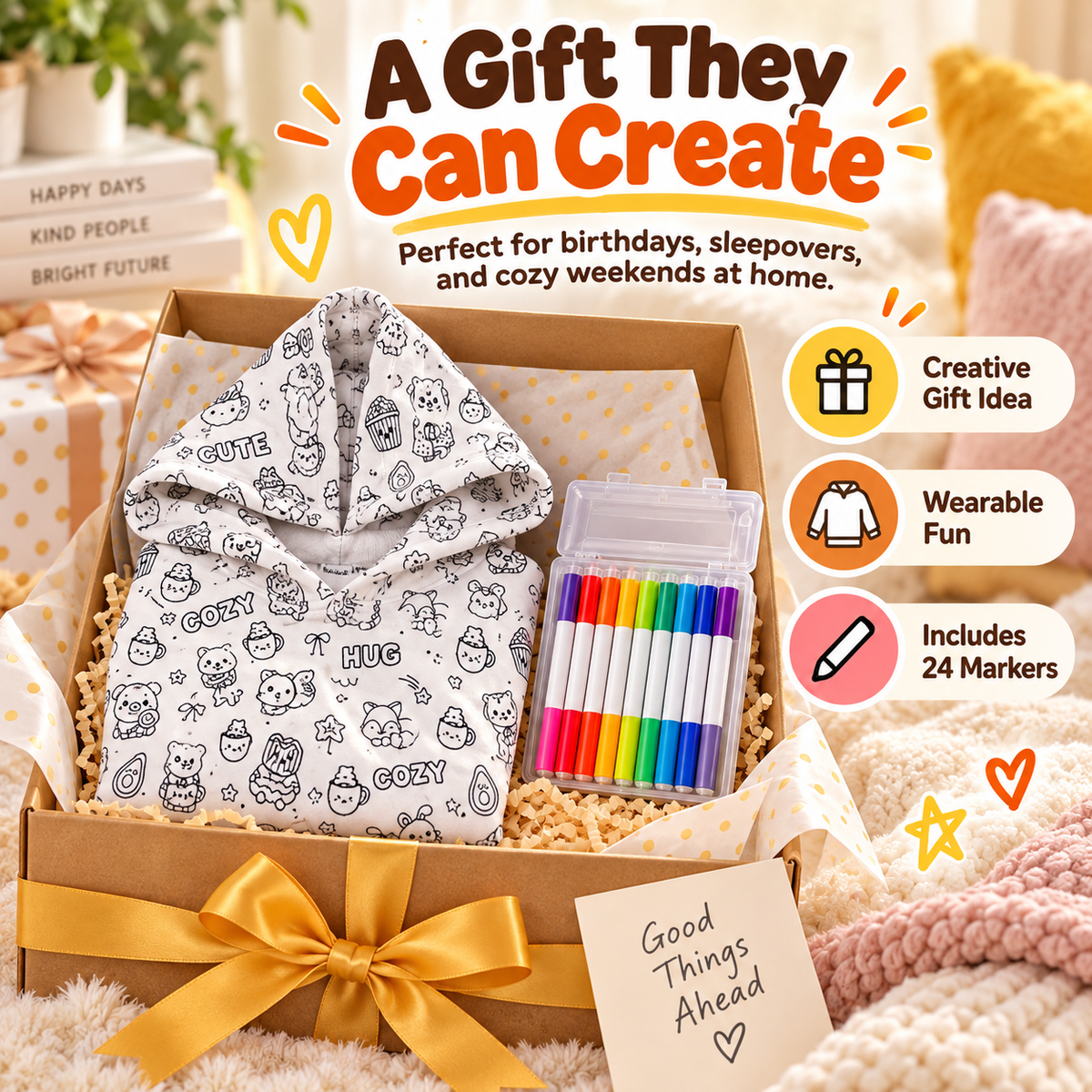 ✨ Wear Your Own Artwork – Cozy Coloring Hoodie for Kids & Adults