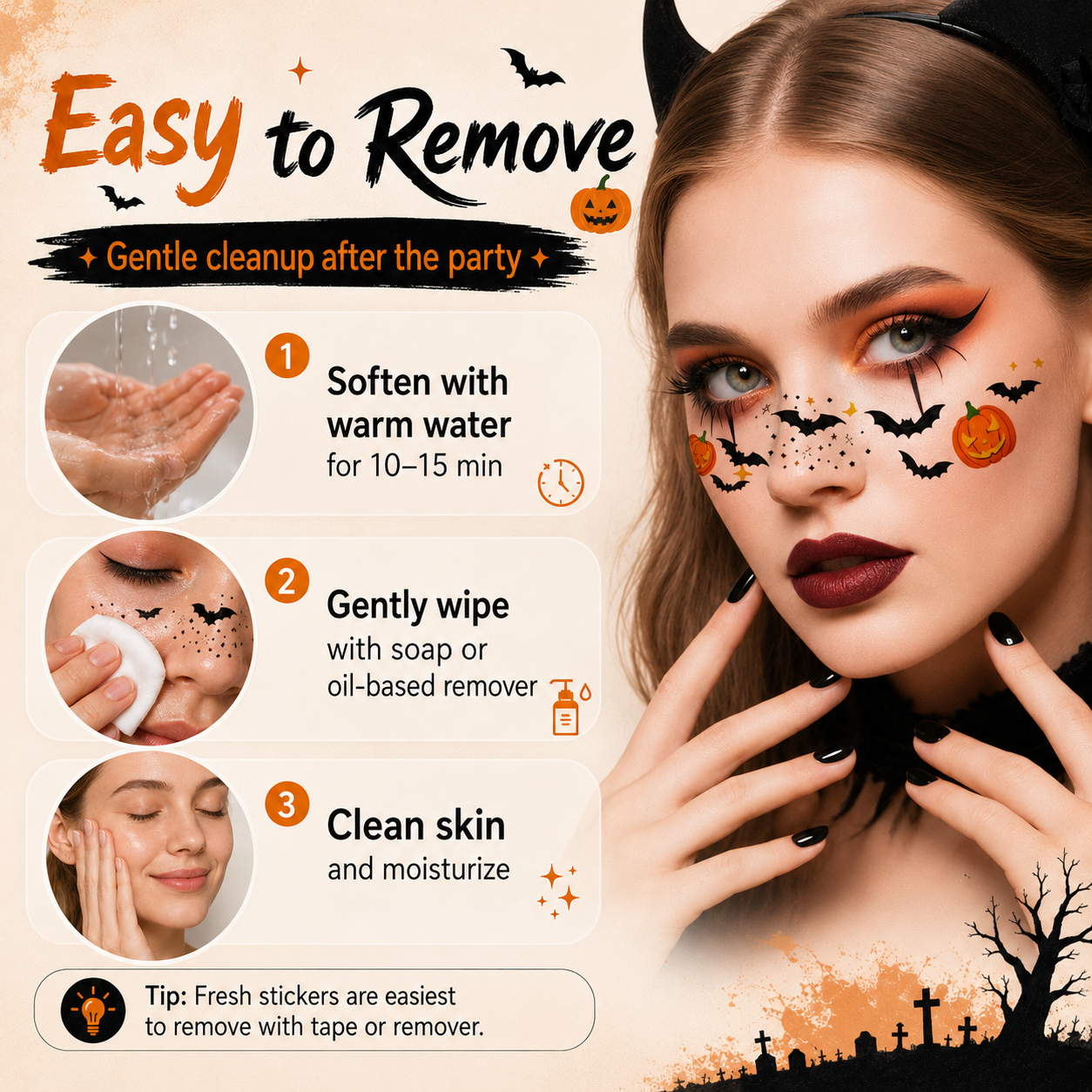 🎃 50% OFF 6PCS Halloween Under-Eye Face Stickers – Instant Spooky Makeup Set