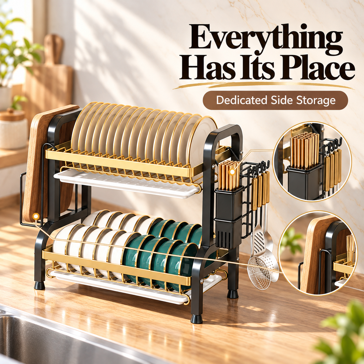 🍽️ Space-Saving 2-Tier Dish Drainer With Removable Drip Trays