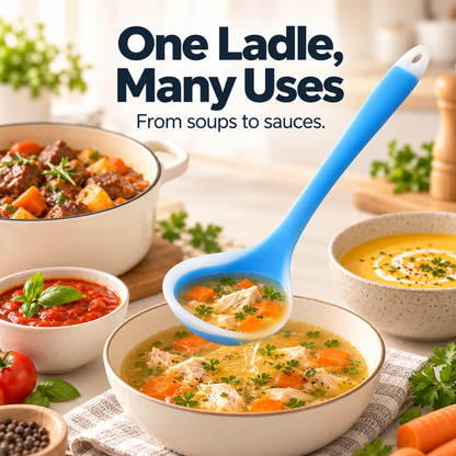 🥣 Heat-Resistant Flexible Silicone Kitchen Soup Ladle with Non-Stick Scraping Edge 🍳