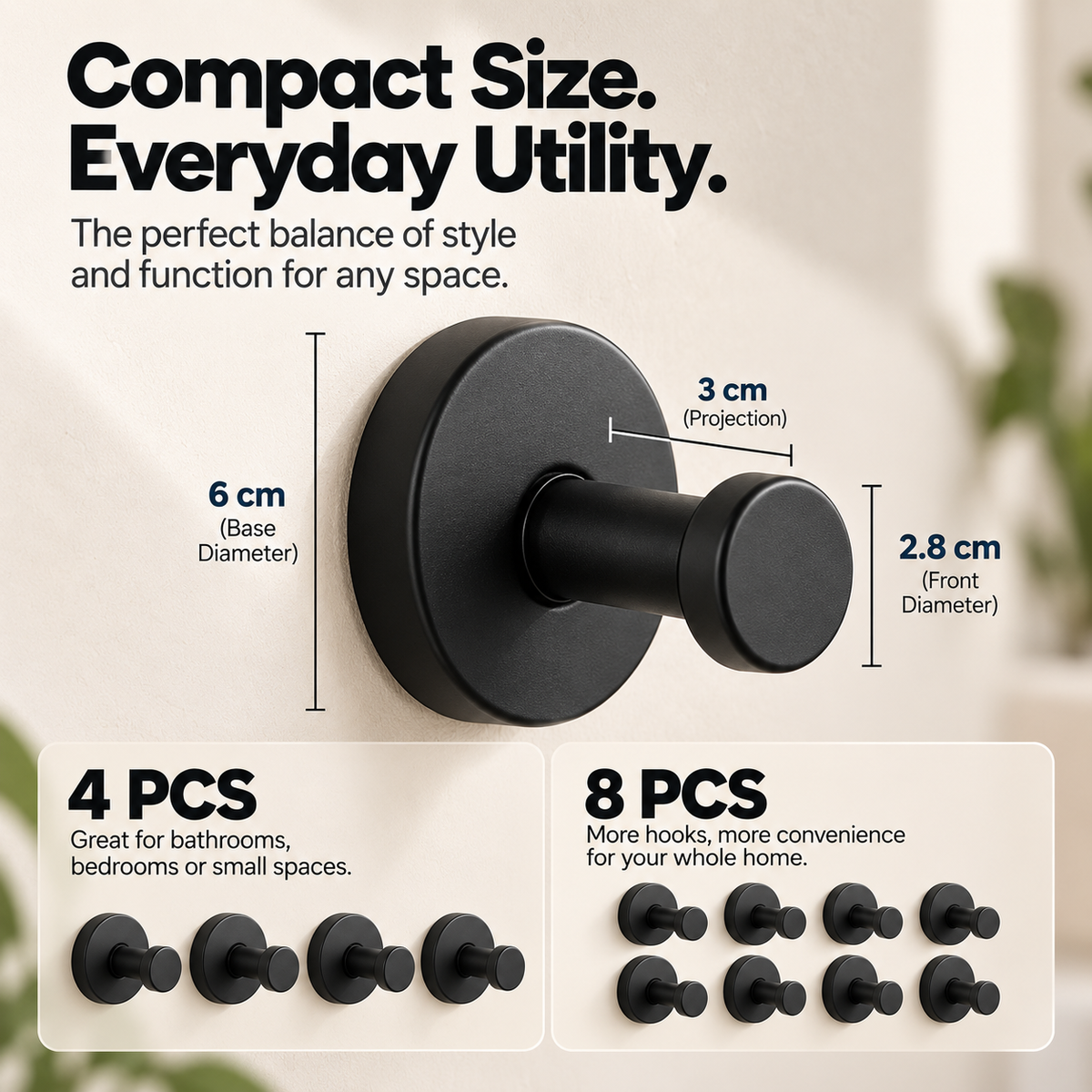 🔩 Heavy-Duty Matte Black Stainless Steel Vacuum Suction Hooks (15 LBS No-Drill) 🚿