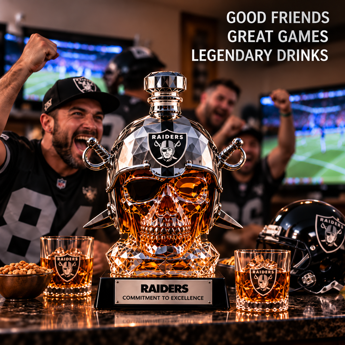 💀 Football Skull Decanter 🏈 750mL Game-Day Home Bar Display