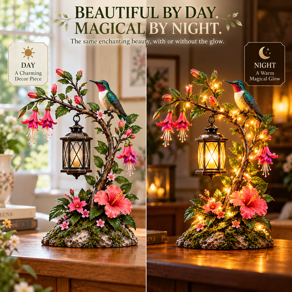 ⏰Limited Stock 50% OFF - 🌺 Hummingbird Garden Lantern Light | Lighted Floral Table Decor