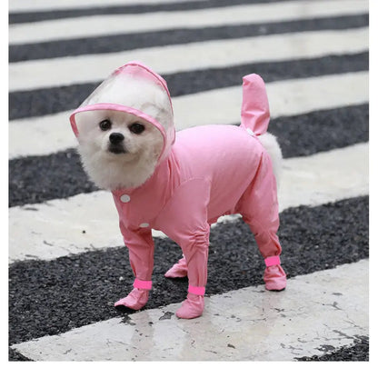 🐶Waterproof 4-Leg Dog Raincoat with Hood & Attached Boots