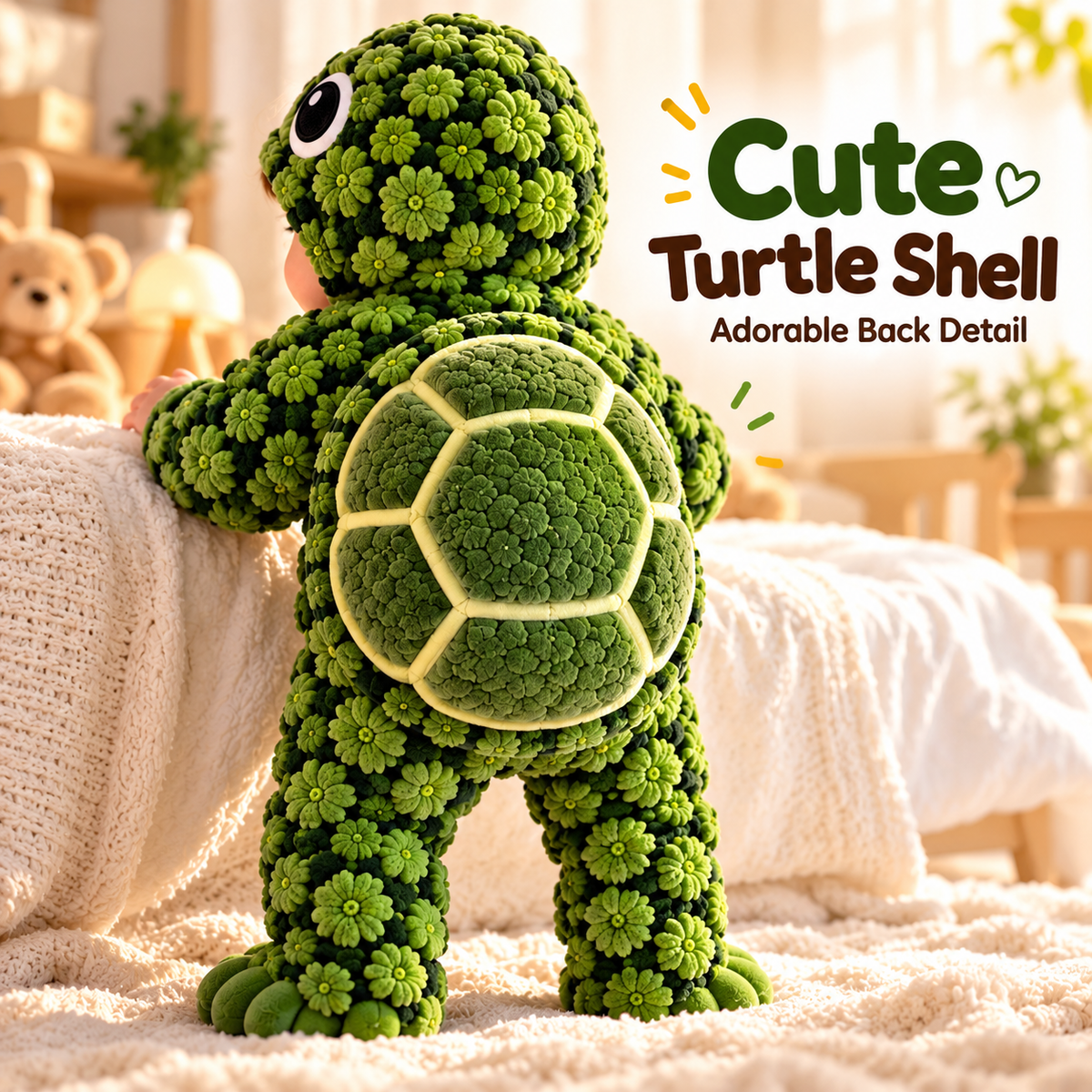Little Turtle Plush 3D Shell Baby Onesie – Cute Hooded Cozy Romper