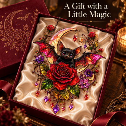 🦇 Midnight Romance – Bat, Crescent Moon & Rose Hanging Decor